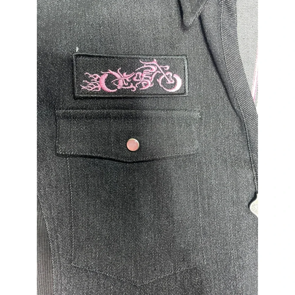 WOMEN'S‎ MOTORCYCLE WHOLE LOTTA LOVE DENIM SLEEVELESS ZIPPERED EMBROIDERED XL
